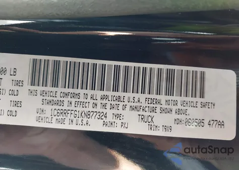 2019 Ram 1500 Big Horn/Lone Star 4X4 5'7 Box from USA, damaged, VIN 1C6RRFFG1KN877324